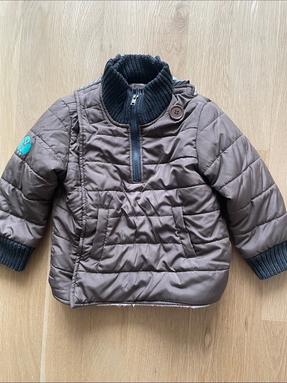 Buckle Me Baby Coat Quilted Puffer Jacket in Brown with Contrast Collar